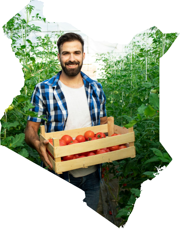 Farmer with produce in Africa shape